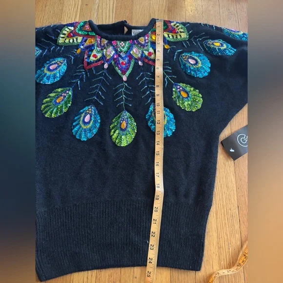 80s Vintage Angora Blend Peacock Sweater Sz M - Picture 7 of 7